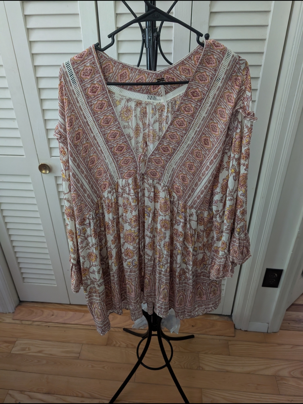 Free People Boho Floral Tunic in Rust and Cream Size Large - Picture 1 of 3